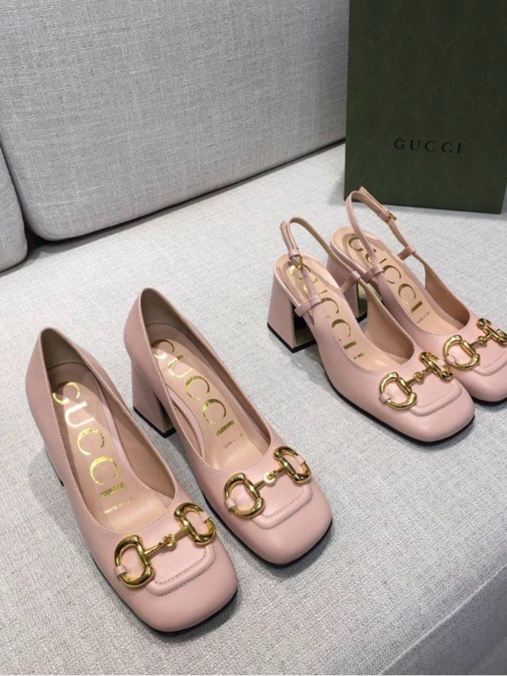 Gucci Blush Pink Horsebit Square Toe Pumps - Picture 11 of 17